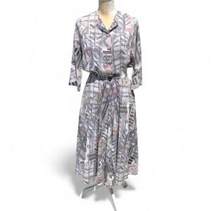 Vintage Handmade B&R Specialties Gray & Pink Geometric Dress | Size 10